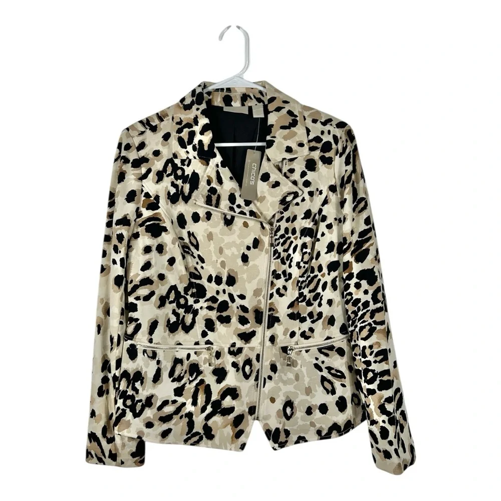 NWT Chico’s Animal Print Moto Jacket‎
